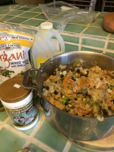 Yams, Blueberries, Veggies, Brewer's Yeast and Flax Seed... yumm!